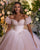 Pink Off The Shoulder Ball Gown Monarch Train Wedding Dress LY5582