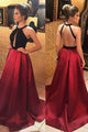 Sexy A-Line Backless Dark Red Satin Prom Dress, Evening Dress CMS211122
