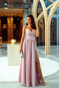 A Line Blush Prom Dress Spaghetti Strap Floor Length Prom Dress Party Dress with Split OHC459 | Cathyprom