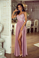 A Line Blush Prom Dress Spaghetti Strap Floor Length Prom Dress Party Dress with Split OHC459 | Cathyprom