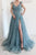 A-Line Bow Tie Straps Lace High Split Tulle Prom Dress, Evening Dress YZ211057
