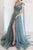 A-Line Bow Tie Straps Lace High Split Tulle Prom Dress, Evening Dress YZ211057