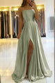 A-Line Spaghetti Straps Front Split Long Prom Dress YZ211054