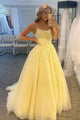 A-Line Spaghetti Straps Tulle Long Prom Dress With Appliques YZ211052