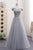 A-Line Sweetheart Gray Off The Shoulder Tulle Lace-Up Prom Dress, Evening Dress YZ211037