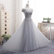 A-Line Sweetheart Gray Off The Shoulder Tulle Lace-Up Prom Dress, Evening Dress YZ211037