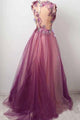A-Line V Neck Tulle Long  Prom Dress With Appliques YZ211022