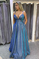 Sexy A Line Spaghetti Straps Blue Long Prom, Evening Dresses YZ211058