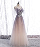 Elegant A Line Spaghetti Straps Tulle Long Prom Dress With Lace Appliques YZ211017