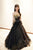 A Line Strapless Black Tulle Gold Lace Sleeveless Long Prom Dress Evening Dress OHC392 | Cathyprom