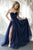 A Line Strapless Sweetheart Navy Blue Tulle Side Slit Long Evening Dress Prom Dress OHC434 | Cathyprom
