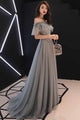 A Line Sweetheart Floor Length Gray Tulle Sweetheart Long Formal Prom Dress With Applique OHC431 | Cathyprom