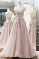 A-Line V-Neck Tulle Long Prom Dress With Appliques, Evening Dress YZ211074