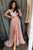 A-Line V-Neck Long Sleeves Satin Prom Dress With Appliques Split CMS211114