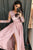 A-Line V-Neck Long Sleeves Satin Prom Dress With Appliques Split CMS211114