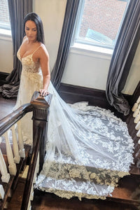A Line Wedding Dresses with Long Trains Wedding Dress Custom Made Wedding Gown Bridal Gown OHD179 | Cathyprom