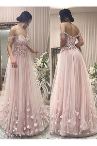 A-Line Off-The-Shoulder Long Prom Dress With Lace, Evening Dress CMS211163