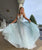 Blue A-Line Spaghetti Strap V-neck Floral Prom Dresses ST9461