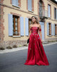 Chic A-line Off-the-shoulder Embroidery Long Burgundy Satin Prom Dresses/Evening Dress OHC285 | Cathyprom