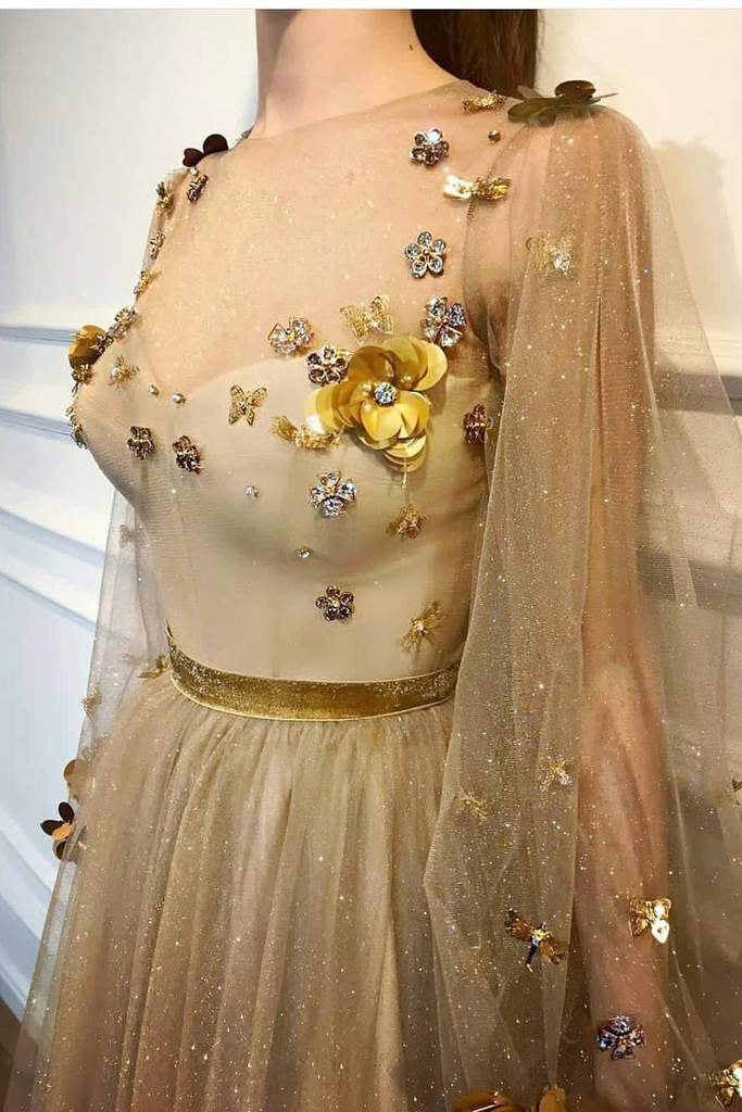 Chic A-line Scoop Floor Length Long Sleeves Applique Long Tulle Prom D cathyprom Chic A-line Scoop Floor Length Long Sleeves Applique Long Tulle Prom D cathyprom