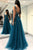 Modest A-line Deep V Neck Floor Length Sleeveless Appliques Beading Long Tulle Prom Dress/Evening Dress OHC291 | Cathyprom