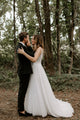 Exquisite Lace Wedding Dress Sexy V-Neck Modest Tulle Wedding Dress Gown CA2302|CathyProm
