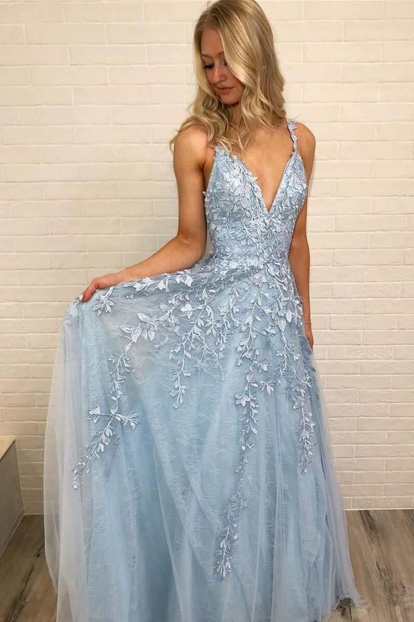 a line spaghetti straps navy prom dress with appliques Sheath Black Long Appliques Prom Dress, Black / 8