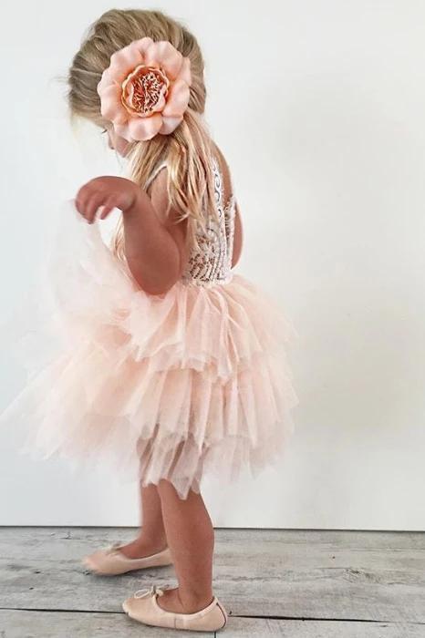 A-line Knee length Tulle Flower Girl Dress with Lace Party Dress OHR02 –  cathyprom