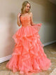 A-Line Pink Long Prom Dress With Ruffles Appliques, Evening Dress CMS211170