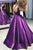 Ball Gown Purple Satin Open Back Long Cap Sleeves Scoop Neck Prom Dresses Evening Dress OHC483 | Cathyprom