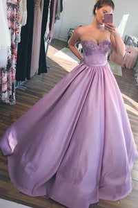 Fancy Ball Gown Sweetheart Lavender Long Prom Dresses With Appliques YZ211071