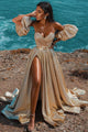 Gold Glitter Sleeveless Split Front Evening Prom Dress UX1315