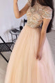Beautiful A Line Scoop Neck Short Sleeves Beaded Long Tulle Prom Dresses OHC505 | Cathyprom