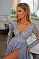 Beautiful A Line V Neck Beading Split Prom Dress Long Sleeves Evening Dresses OHC464 | Cathyprom