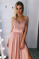 Beautiful A-line V-neck Spaghetti Straps Appliques Long Prom Dress OHC444 | Cathyprom