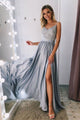 Beautiful A-line V-neck Spaghetti Straps Appliques Split Long Prom Dress OHC444 | Cathyprom