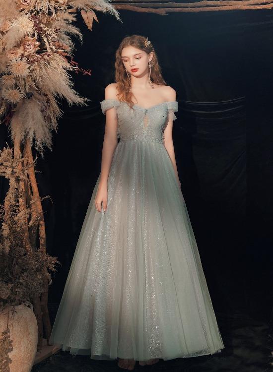 Shiny A-Line Sweetheart Tulle Off Shoulder Long Prom Dress, Evening Dr cathyprom Shiny A-Line Sweetheart Tulle Off Shoulder Long Prom Dress, Evening Dr cathyprom