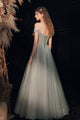 Shiny A-Line Sweetheart Tulle Off Shoulder Long Prom Dress, Evening Dresses YZ211043