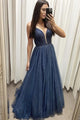 A-Line V-Neck Long Prom Dress With Beads, Evening Dress CMS211102