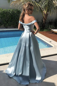 A-Line Stain Off-The-Shoulder Long Prom Dress, Evening Dress CMS211105