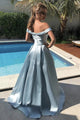 A-Line Stain Off-The-Shoulder Long Prom Dress, Evening Dress CMS211105