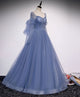 A-Line Long Sleeves Sweetheart Tulle Long Prom Dress With Beading, Evening Dress YZ211049