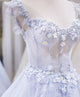 Blue Lace Floral Long Prom Dresses, Flower Long Formal Graduation Dresses LB1123