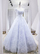 Blue Lace Floral Long Prom Dresses, Flower Long Formal Graduation Dresses LB1123