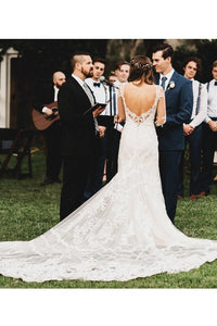 Chic Lace Appliques Mermaid Wedding Dress Long Sleeve Backless Bridal Gown CA042|CathyProm
