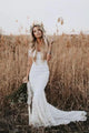 Off the Shoulder Luxury Lace Mermaid Wedding Dress with Sleeves Rustic Wedding Gown CA043|CathyProm