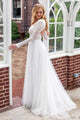 Lace Long Sleeve Bohemian Beach Wedding Dress Open Back Chiffon Bridal Gown CA044