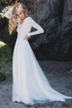 Lace Long Sleeve Bohemian Beach Wedding Dress Open Back Chiffon Bridal Gown CA044