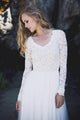 Lace Long Sleeve Bohemian Beach Wedding Dress Open Back Chiffon Bridal Gown CA044