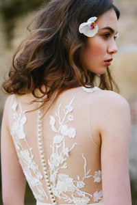 Illusion V-Neck A Line Wedding Dress Sexy See Though Back Bridal Gown CA046|CathyProm